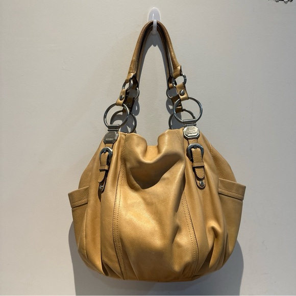 b. makowsky Handbags - B. Makowsky Designer Tan Supple Leather Hobo Shoulder Bag Cheetah Lined Pre own